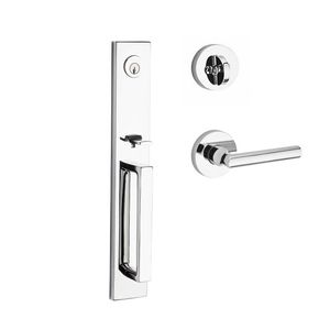 Single Cylinder Santa Cruz Handleset Tube Lever and Contemporary Round Rose with 6AL Latch and Dual Strike Bright Chrome Finish