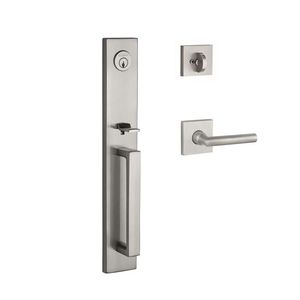 Single Cylinder Santa Cruz Handleset Tube Lever and Contemporary Square Rose with 6AL Latch and Dual Strike Satin Nickel Finish
