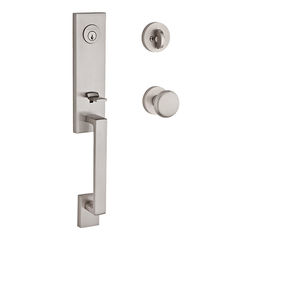 Single Cylinder Seattle Handleset Round Knob and Contemporary Round Rose with 6AL Latch and Dual Strike Satin Nickel Finish