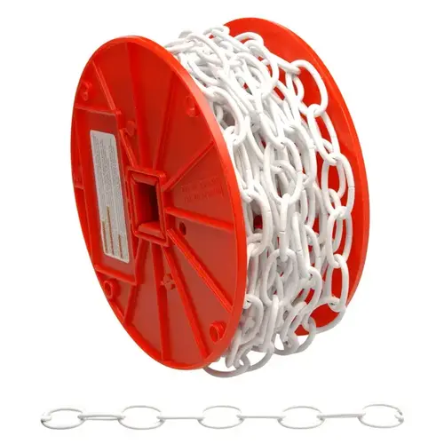 Decorator Chain, #10, 40 ft L, 35 lb Working Load, Metal White Polycoated