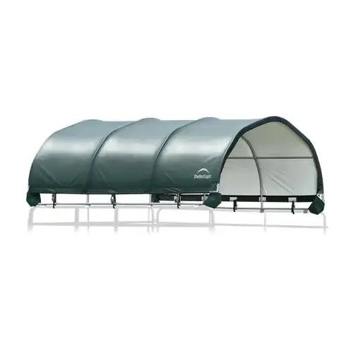 ShelterLogic 51523 Corral Shelter, 12-Ft. x 12-Ft., Green Cover, Steel Frame, Water Resistant, Panels Not Included