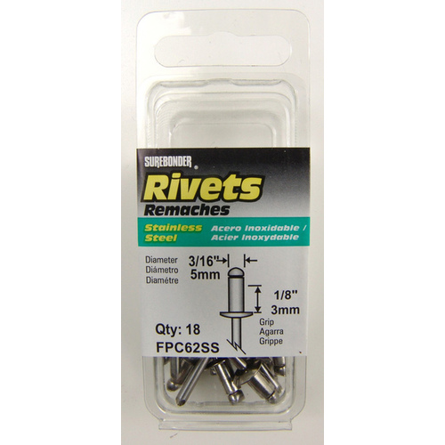 Short Stainless-Steel Rivets - pack of 18