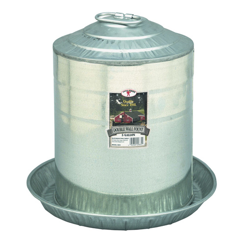 Poultry Fount, 5 gal Capacity, Galvanized Steel, Floor, Ground Mounting Gray