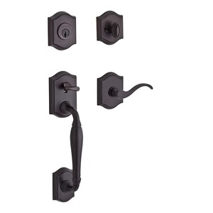 Single Cylinder Westcliff Handleset Left Hand Curve Lever and Traditional Arch Rose with 6AL Latch and Dual Strike Venetian Bronze Finish