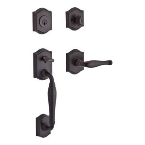 Single Cylinder Westcliff Handleset Left Hand Decorative Lever and Traditional Arch Rose with 6AL Latch and Dual Strike Venetian Bronze Finish