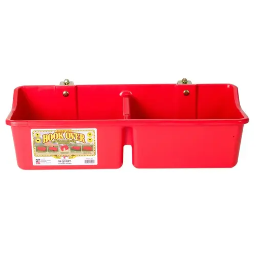 Hook Over Feeder, 2 qt Volume, 2-Compartment, Polyethylene/Steel, Red