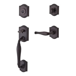 Single Cylinder Westcliff Handleset Right Hand Decorative Lever and Traditional Arch Rose with 6AL Latch and Dual Strike Venetian Bronze Finish