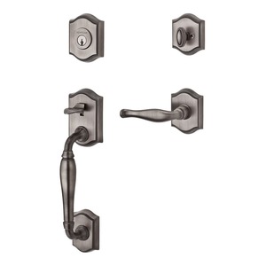 Single Cylinder Westcliff Handleset Right Hand Decorative Lever and Traditional Arch Rose with 6AL Latch and Dual Strike Matte Antique Nickel Finish