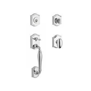 Single Cylinder Westcliff Handleset Ellipse Knob and Traditional Arch Rose with 6AL Latch and Dual Strike Bright Chrome Finish