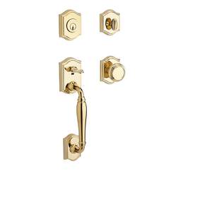 Single Cylinder Westcliff Handleset Traditional Knob and Traditional Arch Rose with 6AL Latch and Dual Strike Lifetime Brass Finish