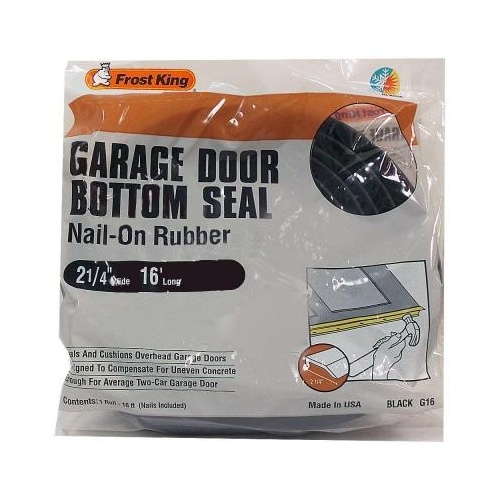 Garage Door Bottom Kit, 2-1/4 in W, 16 ft L, Rubber, Black