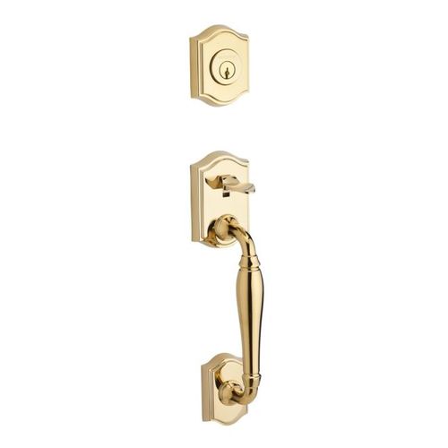 Single Cylinder Westcliff Handleset Right Hand Curve Lever and Traditional Square Rose with 6AL Latch and Dual Strike Lifetime Brass Finish