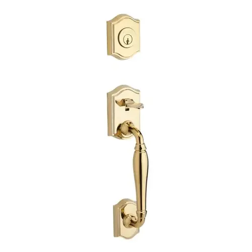 Double Cylinder Westcliff Handleset with Right Hand Curve Lever and Traditional Arch Rose with 6AL Latch, Dual Strike, and SmartKey Lifetime Brass Finish