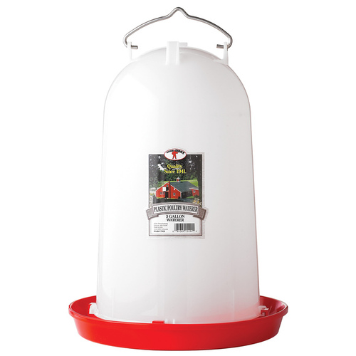 Poultry Waterer, 3 gal Capacity, Polyethylene, Red