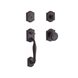Single Cylinder Westcliff Handleset Traditional Knob and Traditional Arch Rose with 6AL Latch and Dual Strike Venetian Bronze Finish