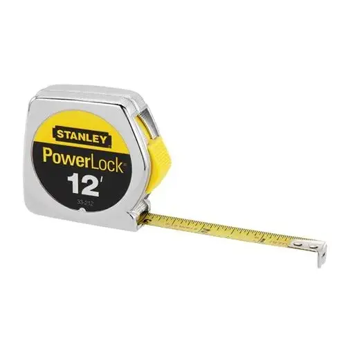 Tape Measure, 12 ft L Blade, 3/4 in W Blade, Steel Blade, Metal Case, Chrome Case