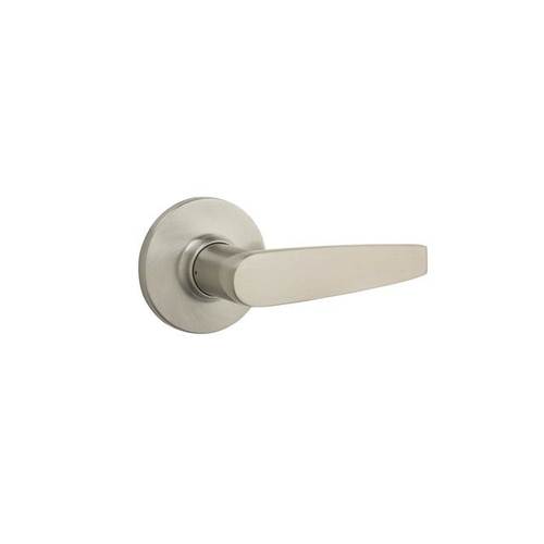 UL Listed Winston Passage Door Lever Set with Round Rose from the SafeLock Series Satin Nickel