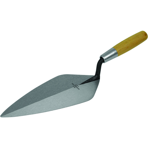 Brick Trowel, 12 in L Blade, 5-1/4 in W Blade, Steel Blade, Wood Handle