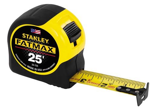 Stanley 33-725Y Classic Tape, 25 ft L Blade, 1-1/4 in W Blade, Black/Yellow Case