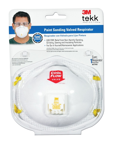 3M 8511PA1-A-PS Disposable Respirator N95 Paint Sanding Cup Pro-Series Valved White One Size Fits All White