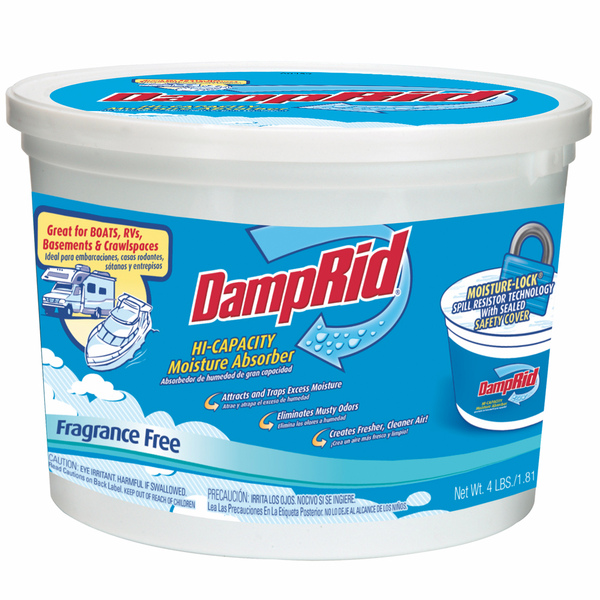 DampRid FG50T Moisture Absorber, 4 lb Tub, Solid, Odorless Off-White