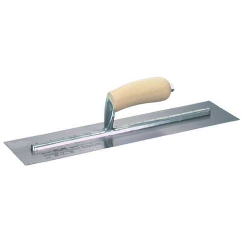 Finishing Trowel, 18 in L Blade, 4 in W Blade, Spring Steel Blade, Square End, Curved Handle