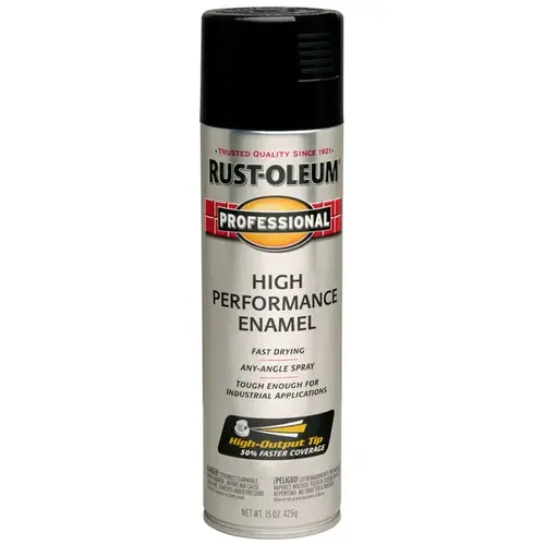 High Performance Enamel Spray Paint, Gloss, Black, 15 oz, Aerosol Can - pack of 6