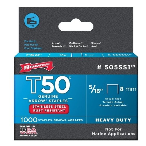 T50 Series Flat Crown Staple, 3/8 in W Crown, 5/16 in L Leg Gray - pack of 1000