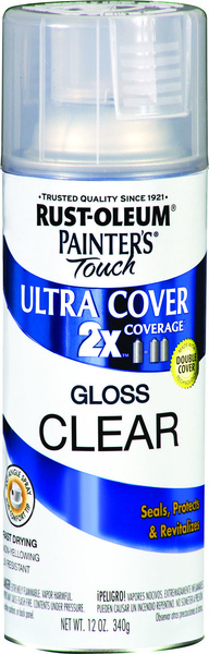 Rust-Oleum 249117 PAINTER'S Touch Clear Spray Paint, Gloss, Clear, 12 oz, Aerosol Can