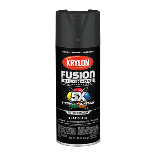 Fusion Primer and Spray Paint, Flat, Black, 12 oz, Aerosol Can