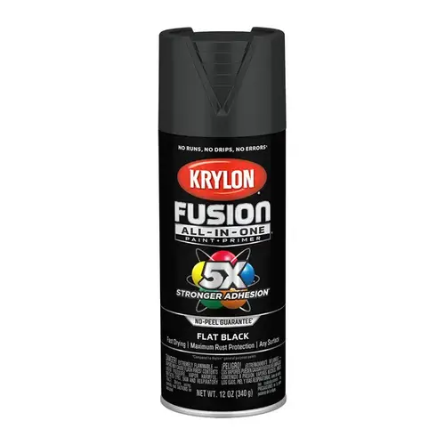 Fusion Primer and Spray Paint, Flat, Black, 12 oz, Aerosol Can - pack of 6