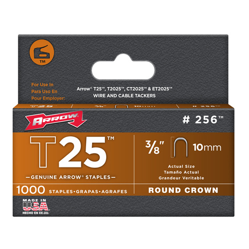 Round Crown Staple, 5/16 in W Crown, 3/8 in L Leg, Steel - pack of 5000