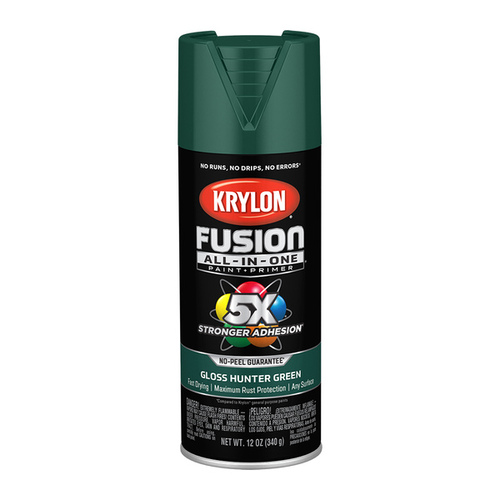 Fusion Primer and Spray Paint, Gloss, Hunter Green, 12 oz, Aerosol Can