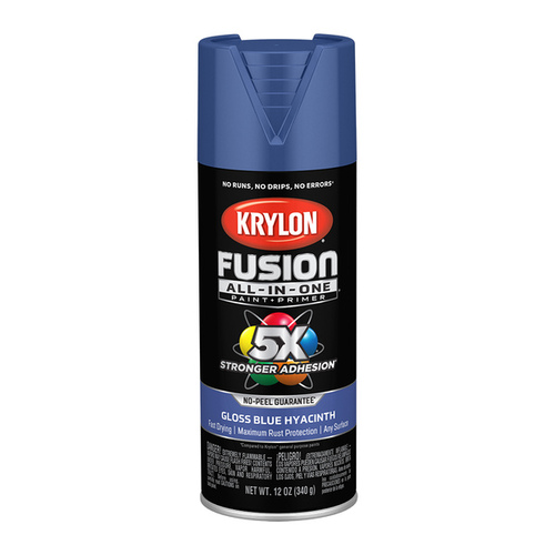 Fusion Primer and Spray Paint, Gloss, Blue Hyacinth, 12 oz, Aerosol Can