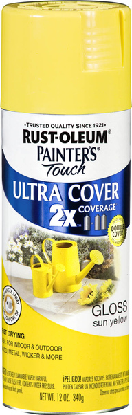 Rust-Oleum 249092 PAINTER'S Touch Gloss Spray Paint, Gloss, Sun Yellow, 12 oz, Aerosol Can