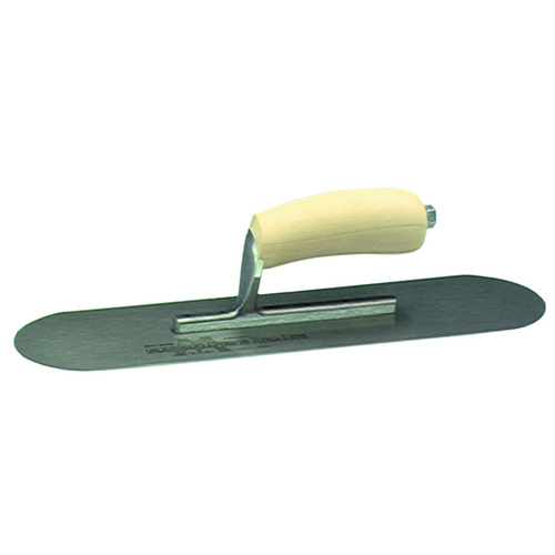 Pool Trowel, Hardened Steel Blade, Curved Handle, Wood Handle, 4 in OAW