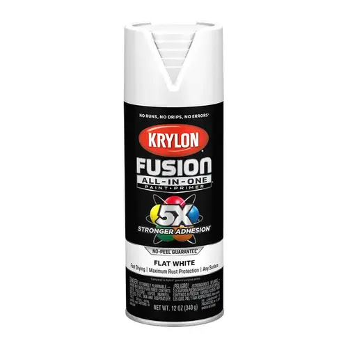 Fusion Primer and Spray Paint, Flat, White, 12 oz, Aerosol Can