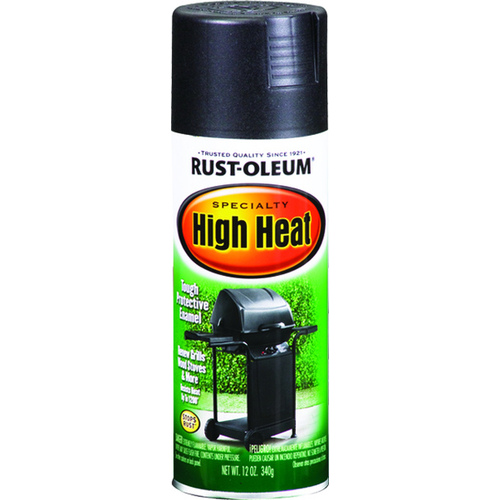 High Heat Spray Paint, Satin, Barbecue Black, 12 oz, Aerosol Can