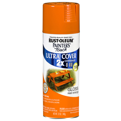 Rust-Oleum 249095 PAINTER'S Touch Gloss Spray Paint, Gloss, Real Orange, 12 oz, Aerosol Can