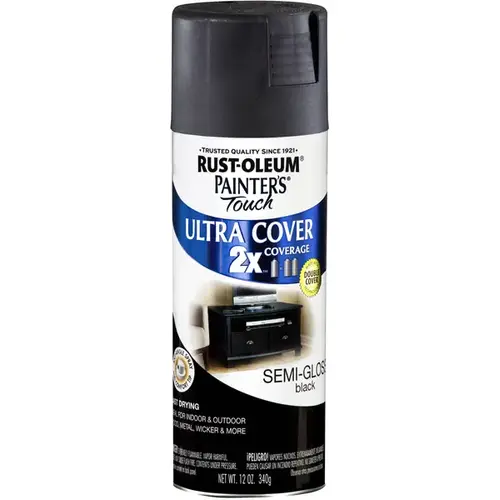 PAINTER'S Touch Semi-Gloss Spray Paint, Semi-Gloss, Black, 12 oz, Aerosol Can