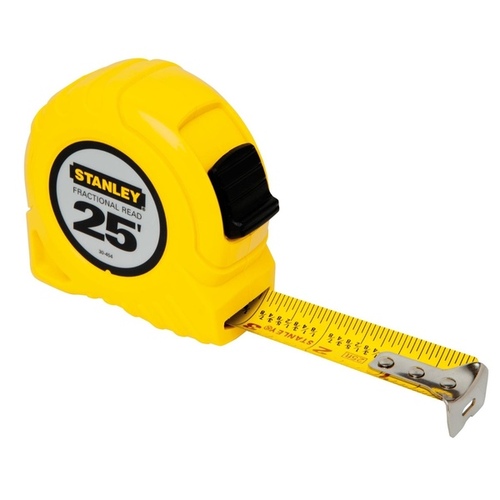 Measuring Tape, 12 ft L Blade, 1/2 in W Blade, Steel Blade, ABS Case, Yellow Case