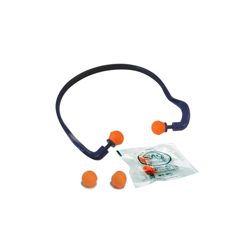 Banded Ear Cap, 23 dB NRR, Blue Plastic Headband, Orange Foam Ear Plug