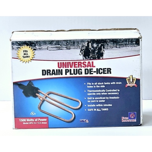 Farm Innovators UPH-15 Drain Plug Stock Tank Heater, Universal, Thermostat Control, 1500-Watt