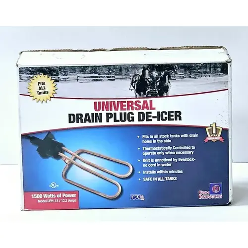 Drain Plug Stock Tank Heater, Universal, Thermostat Control, 1500-Watt