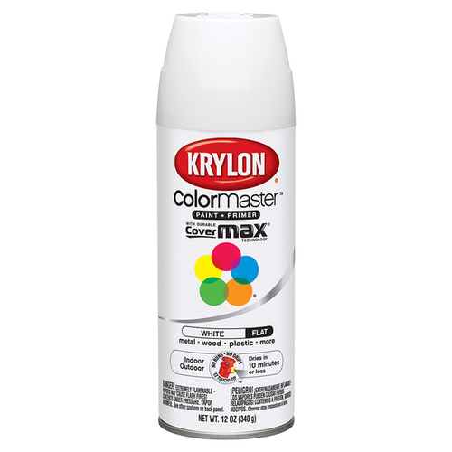 COLORmaxx Spray Paint, Flat, White, 12 oz, Aerosol Can