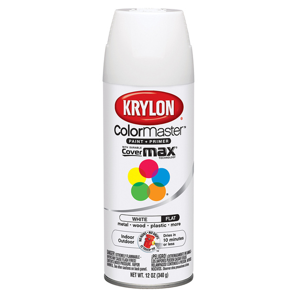 KRYLON K05548007 COLORmaxx Spray Paint, Flat, White, 12 oz, Aerosol Can