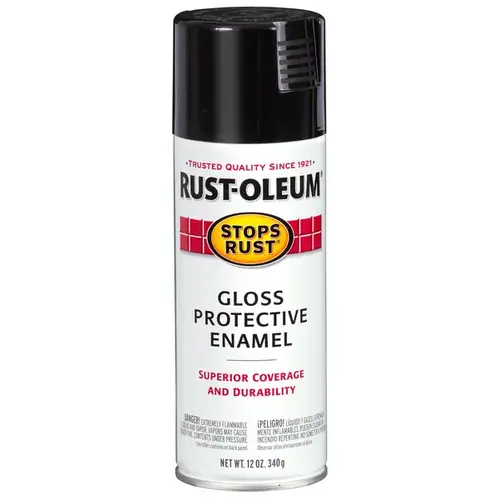 STOPS RUST Protective Enamel Spray Paint, Gloss, Black, 12 oz, Aerosol Can