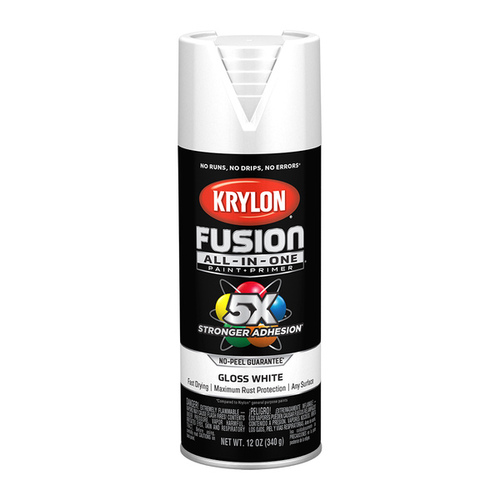 Fusion Primer and Spray Paint, Gloss, White, 12 oz, Aerosol Can - pack of 6