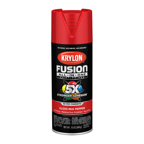 Fusion Primer and Spray Paint, Gloss, Red Pepper, 12 oz, Aerosol Can