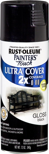 Rust-Oleum 249122 PAINTER'S Touch Gloss Spray Paint, Gloss, Black, 12 oz, Aerosol Can